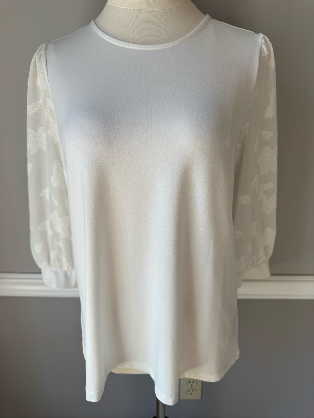 Premise Ivory Sheer Jacquard Puff-Sleeve Top